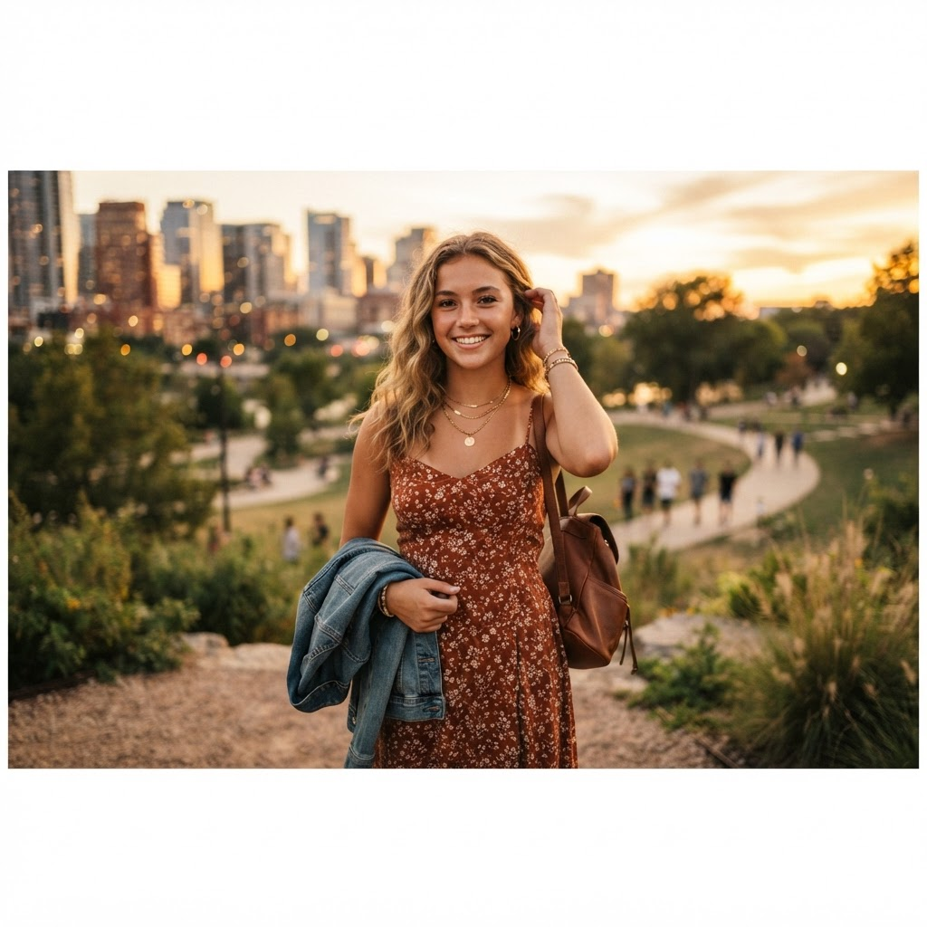 A high school senior during a confident golden hour portrait session